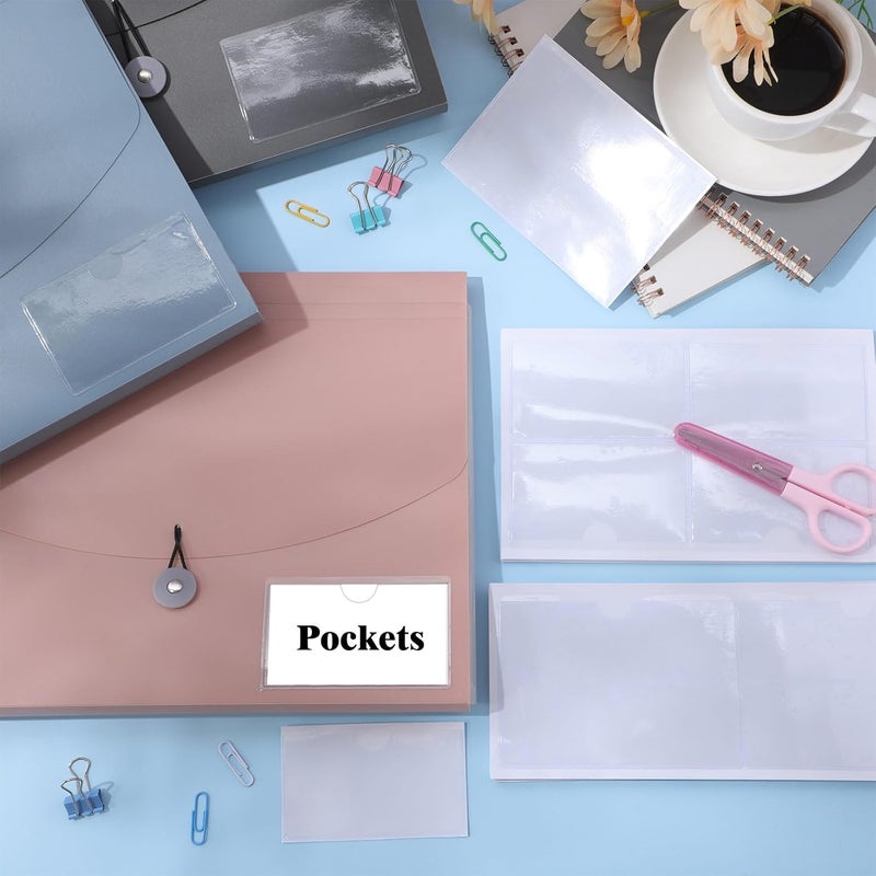 Outus 100 Pcs 2 x 3.75, 3 x 5 Inch Clear Self Adhesive Pockets - Bin Labels for Storage Bins, Pocket Label Sleeves, Plastic Index Card Holder with Top Open for Organizing Bins Box Drawer - Image 3